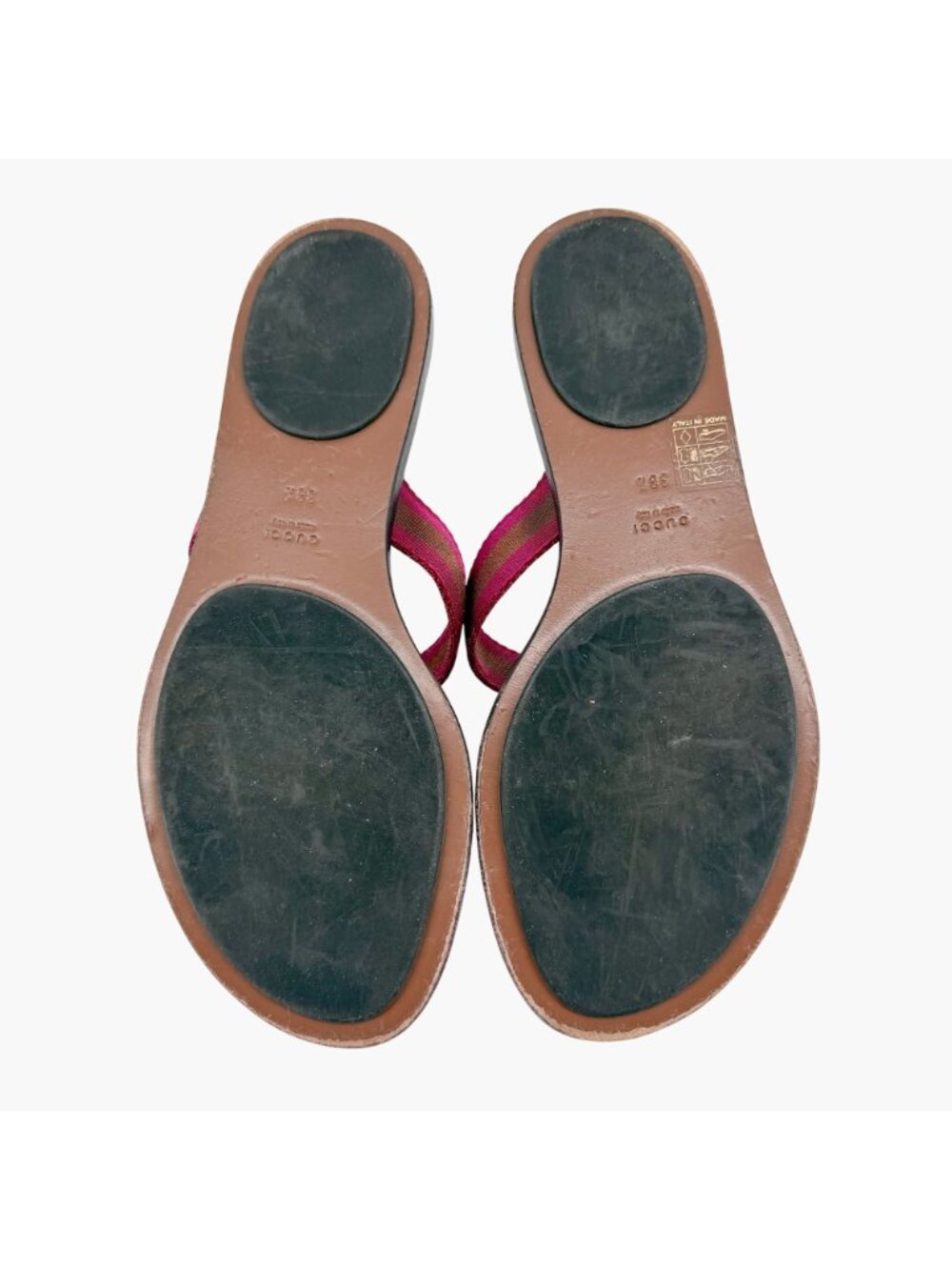 Gucci GG Web Stripe Thong Sandals Flat Brown Purple Size 38.5 US 8.5 Women’s - Picture 13 of 15